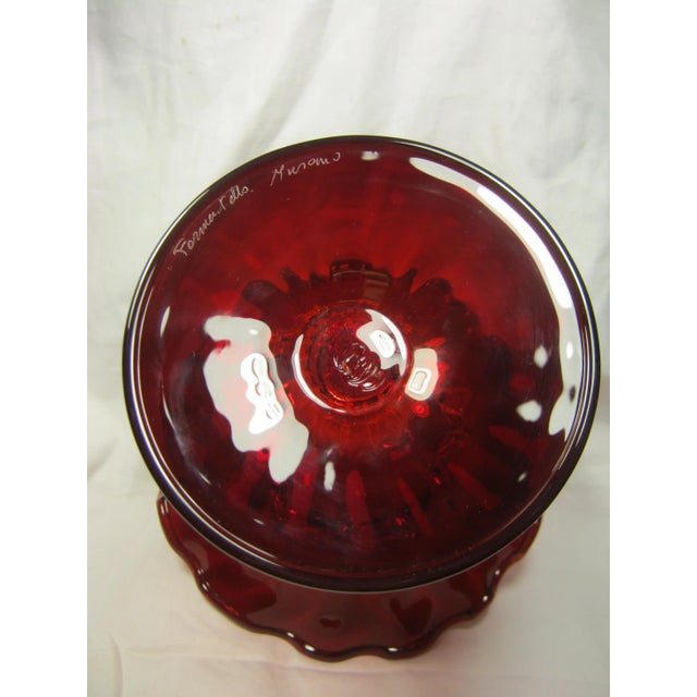 Hand Blown Ruby Red Fluted Edged Pedestal Bowl Chairish