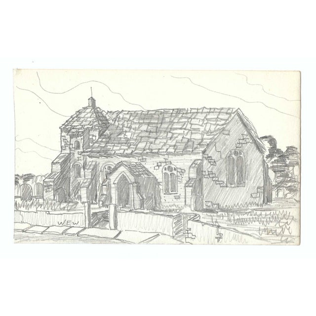 1943 drawing on paper by Devon, UK artist William E. Wood. Signed lower left. Combined shipping available, please inquire.