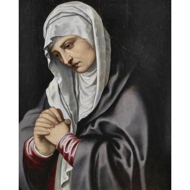 Follower of Titian Vecellio, Mater Dolorosa, 17th Century, Oil on Panel For Sale - Image 4 of 6