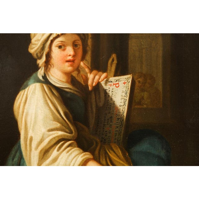 Blue Italian School Artist, Young Lady Reading a Scroll, 19th Century, Oil on Canvas, Framed For Sale - Image 8 of 18