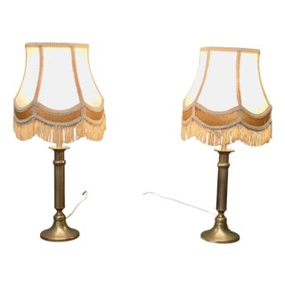 Art Deco Brass Column Bedside Lamps, 1930, Set of 2 For Sale