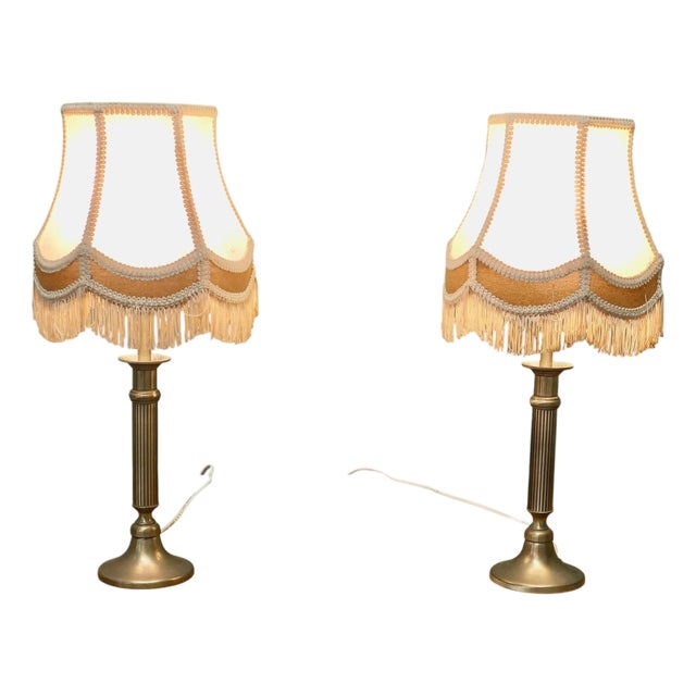 Art Deco Brass Column Bedside Lamps, 1930, Set of 2 For Sale