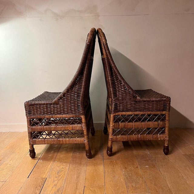 2000 - 2009 Vintage Chocolate Brown Wicker Chairs, Set of 2 For Sale - Image 5 of 9