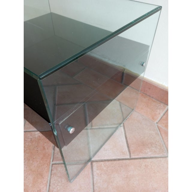Black Secret Glass and Black Lacquered Wood Bedside Table, Italy, 1990s For Sale - Image 8 of 14