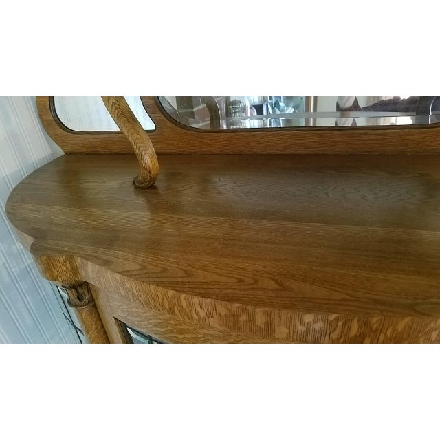 Brown 1920s Victorian Golden Tiger Oak Curio Curved 3 Bow Front For Sale - Image 8 of 18