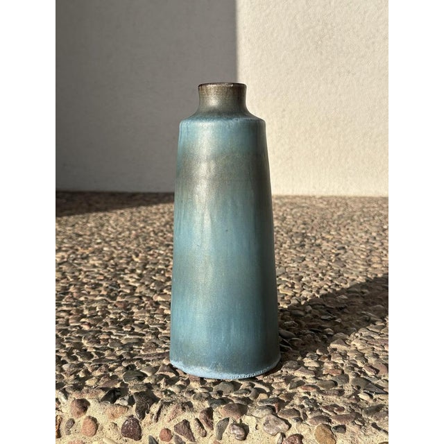 Studio Ceramic Vase with Anthracite-Turquoise Gradient Glaze from Lu and Gerd Grove, Germany, 1960s For Sale - Image 16 of 18