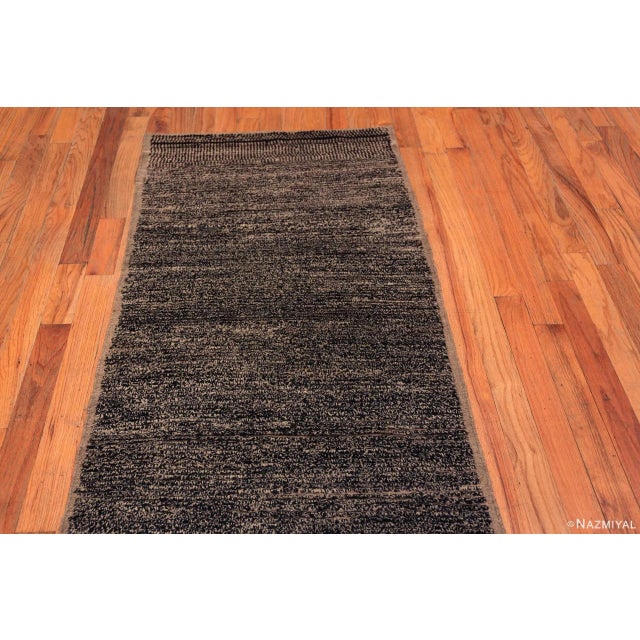A Fascinating Neutral Color Nomadic Minimalist Solid Abstract Abrash Modern Hallway Runner Rug, Country of Origin: Central...
