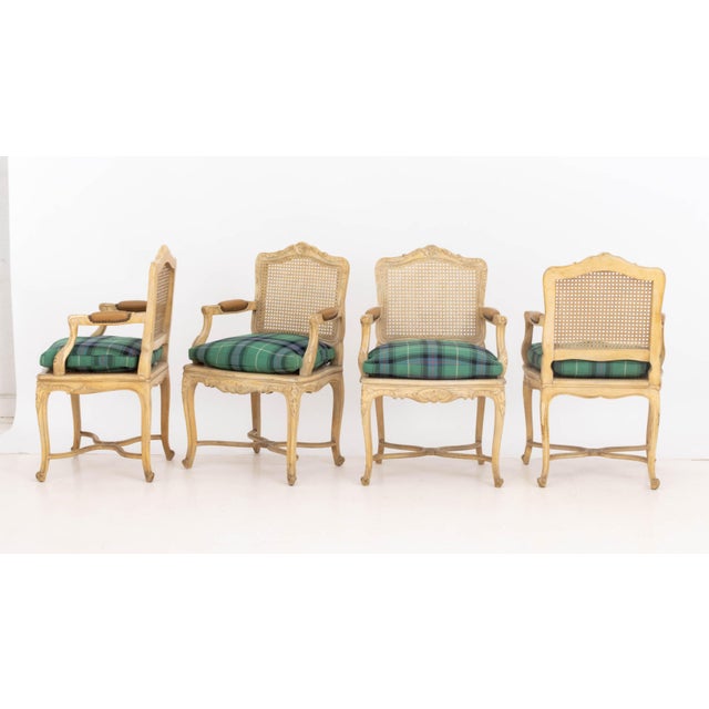 Set of Four Louis XV Style Cane-Paneled Arm Chairs For Sale - Image 4 of 14