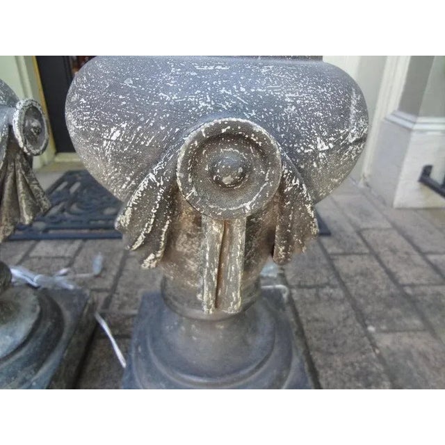 Shabby Chic Pair of French Neoclassical Style Zinc Lamps For Sale - Image 3 of 11