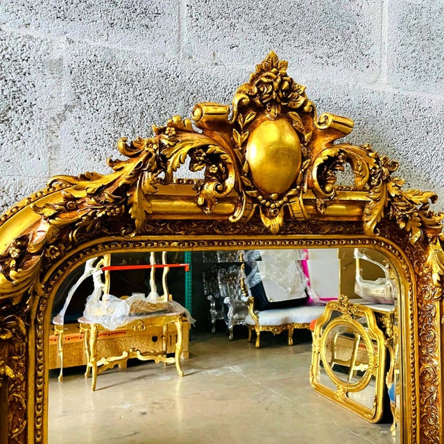 French Style Gold Floor Mirror – 5 Ft Tall Statement Mirror With Ornate Gold Leaf Frame For Sale - Image 4 of 9