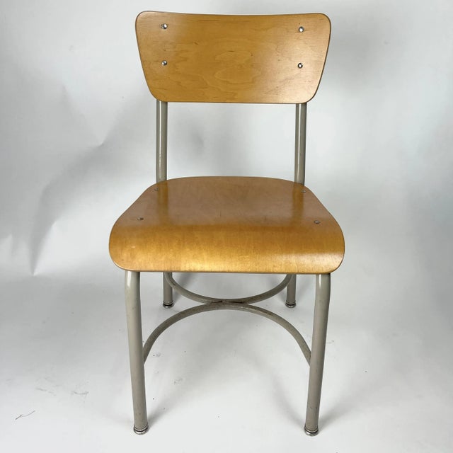 Tan Mid 20th Century French Style Grey & Birch Plywood School or Cafe Chairs Many Available For Sale - Image 8 of 8
