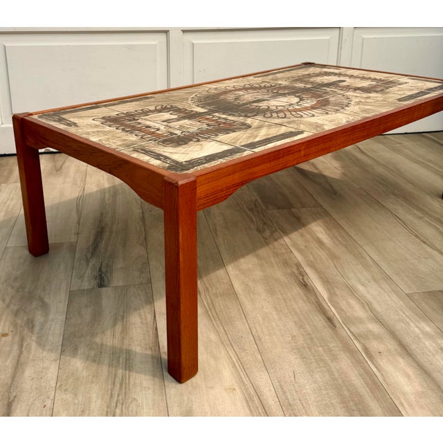 1960s Danish Modern Teak & Abstract Ceramic Tile Coffee Table Made in Denmark For Sale In Los Angeles - Image 6 of 15