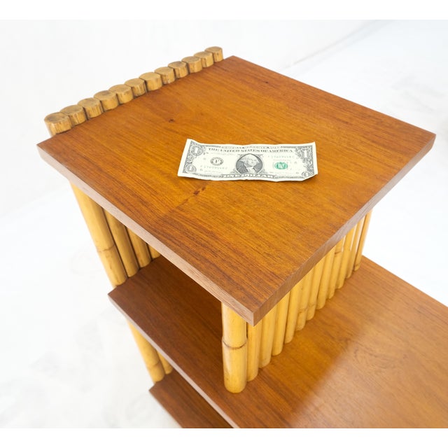 Paul Frankl Pair of Restored 1950s Solid Mahogany & Bamboo Reed Step End Side Tables Stands For Sale - Image 4 of 12