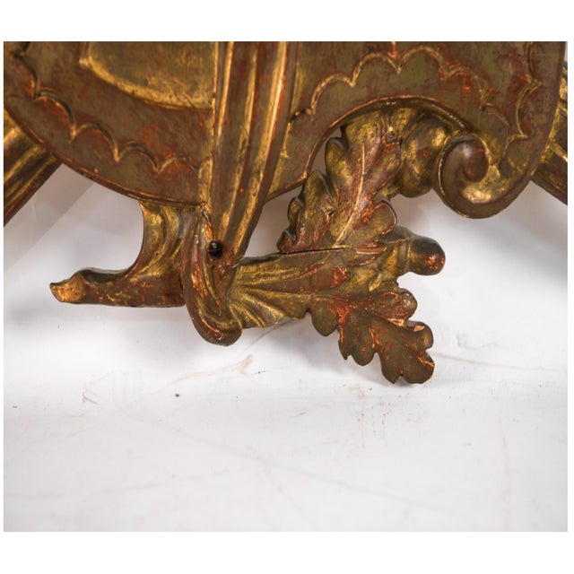 Vintage Carved Gilt Armorial Wall Crest Sculpture For Sale - Image 12 of 17