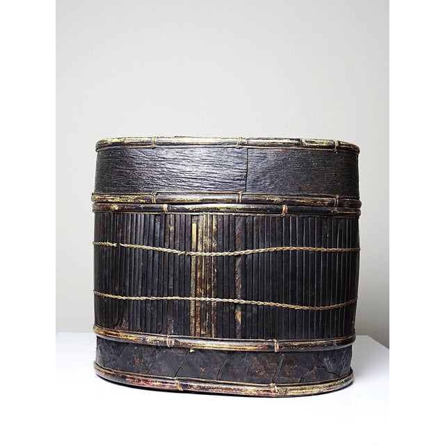 Black Antique Indonesian Tampung Box in Bamboo and Leaf, 1890s For Sale - Image 8 of 13