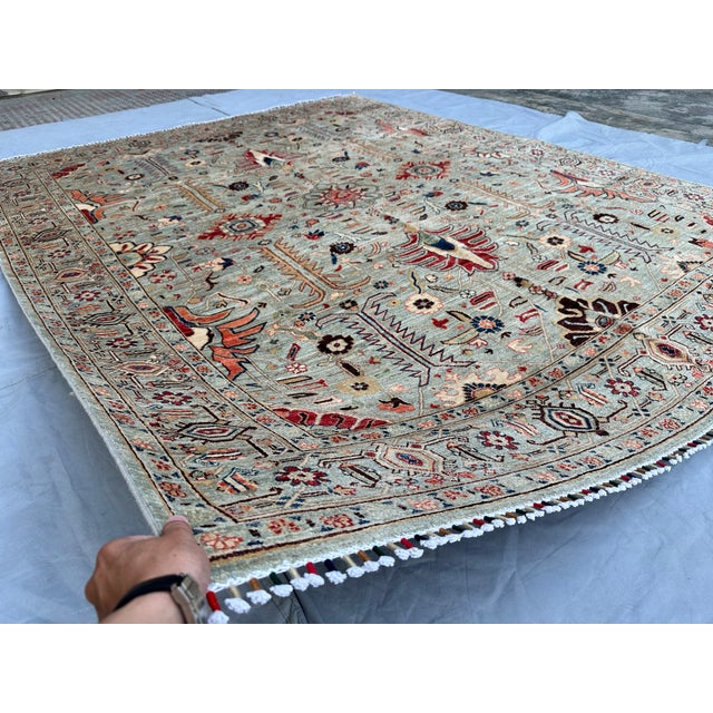 Textile Hand-Knotted Afghan Serapi Heriz Style Wool Area Rug - 7'11" X 10'0" For Sale - Image 7 of 14