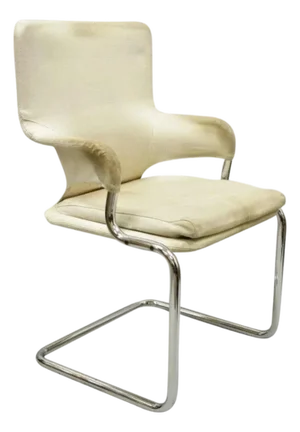 Vintage Mid Century Modern Milo Baughman Style Tubular Chrome Fabric Arm Chair