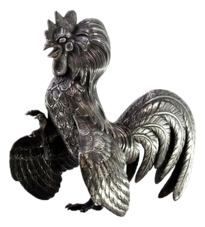 Silver Fighting Cock with Reliefs and Applications