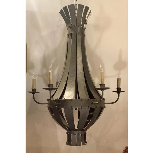 Currey & Company Currey & Co. Industrial Leopold II Metal Chandelier For Sale - Image 4 of 6