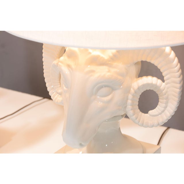 Chapman Manufacturing Company 1960s Chapman White Ceramic Ram Head Lamps - a Pair For Sale - Image 4 of 9