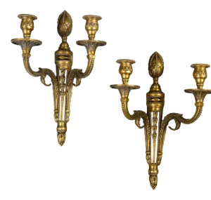 1920’s Caldwell Double Lights Gilt Bronze Sconces - a Pair