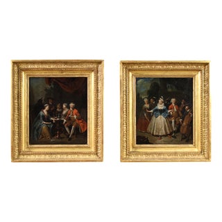 Gallant Scenes, 1720, Oil on Canvases, Framed, Set of 2 For Sale