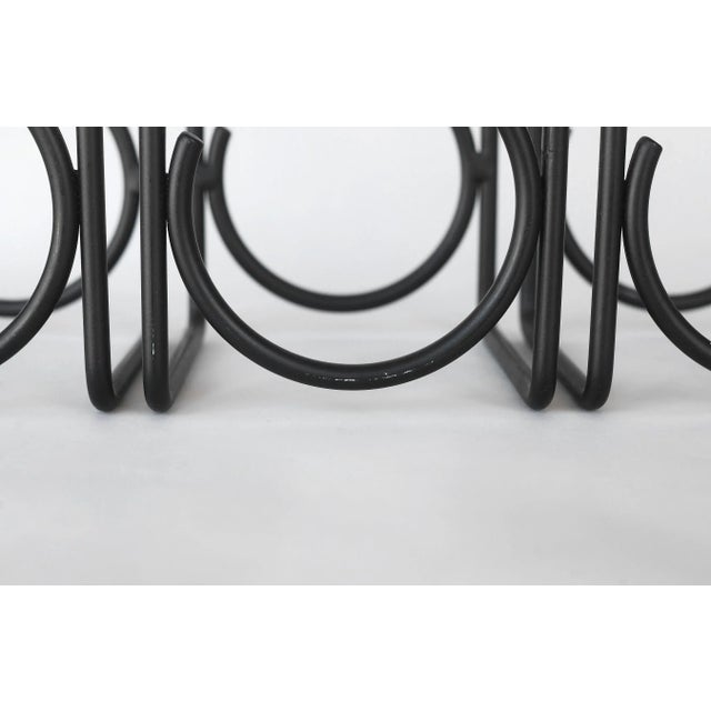 Vintage Postmodern Black Metal Open Rings 6-Bottle Wine Rack For Sale - Image 9 of 10