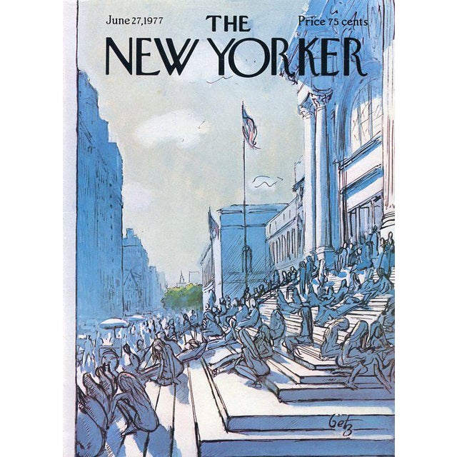 Original vintage New Yorker magazine cover from June 27, 1977 featuring a Metropolitan Museum of Art theme. Based on an...