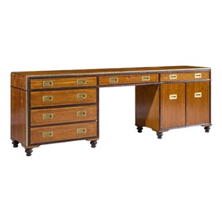 Baker Furniture Campaign Style Brass Handle Credenza For Sale