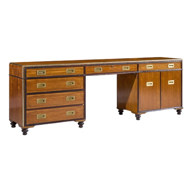 Baker Furniture Campaign Style Brass Handle Credenza For Sale