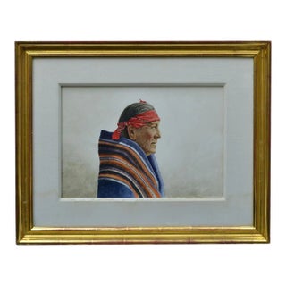 Doug Brega, Watercolor Portrait Painting of Native Elder, Circa 1970 For Sale