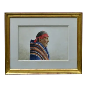 Doug Brega, Watercolor Portrait Painting of Native Elder, Circa 1970