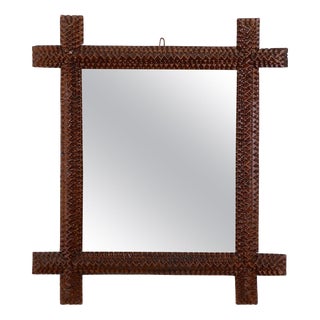 Rustic Tramp Art Wall Mirror with Chip Carvings, Austria, 1880s For Sale
