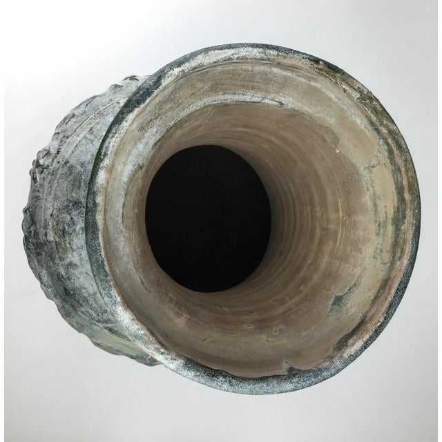 Large Green-Glazed & Silver Overtones Pottery Jar Vase For Sale In Portland, ME - Image 6 of 13
