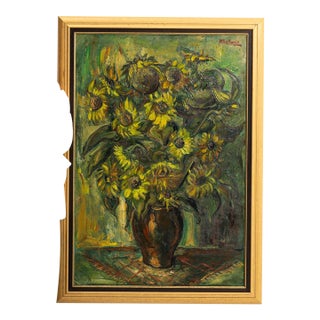 Mid 20th Century Belgium Green Canvas Painting For Sale