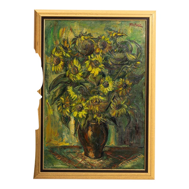 Mid 20th Century Belgium Green Canvas Painting For Sale