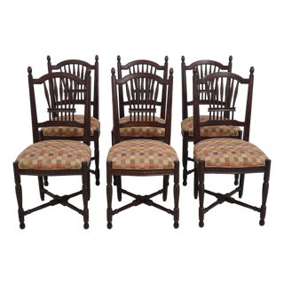 Set of 6 Country French Style Wheat Back Dining Chairs For Sale