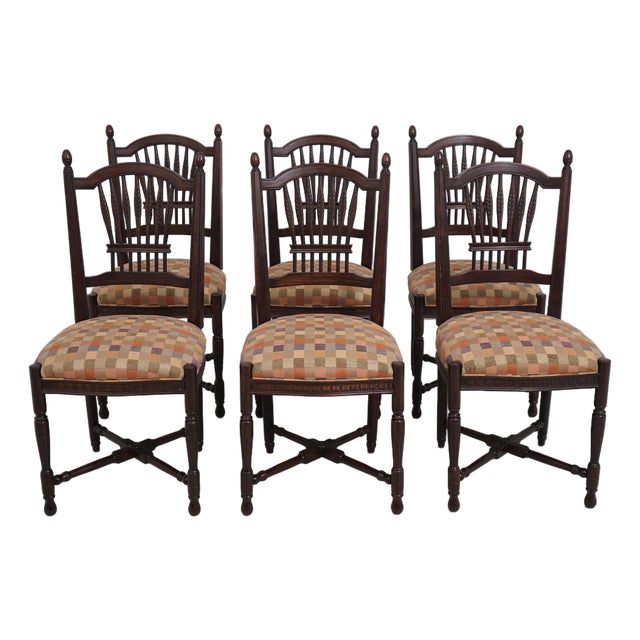 Set of 6 Country French Style Wheat Back Dining Chairs For Sale