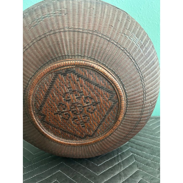 Antique Chinese Finely Woven Bamboo Basket With Carved Floral Collar, Early 20th Century For Sale - Image 9 of 10