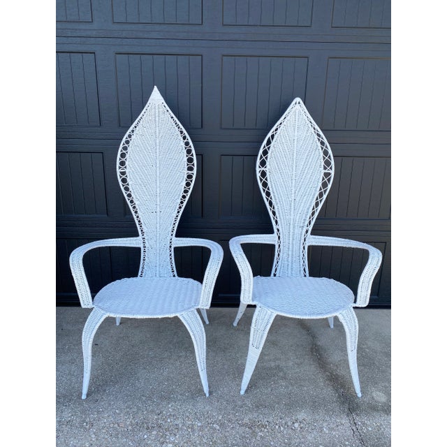 1960s Danny Ho Fong Vintage Wicker Leaf Back Chairs, Set of Two For Sale - Image 5 of 13