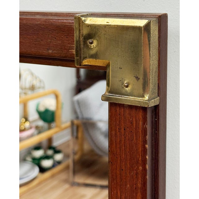 Vintage Solid Wood Wall Mirror With Campaign Brass Hardware For Sale In Kansas City - Image 6 of 7