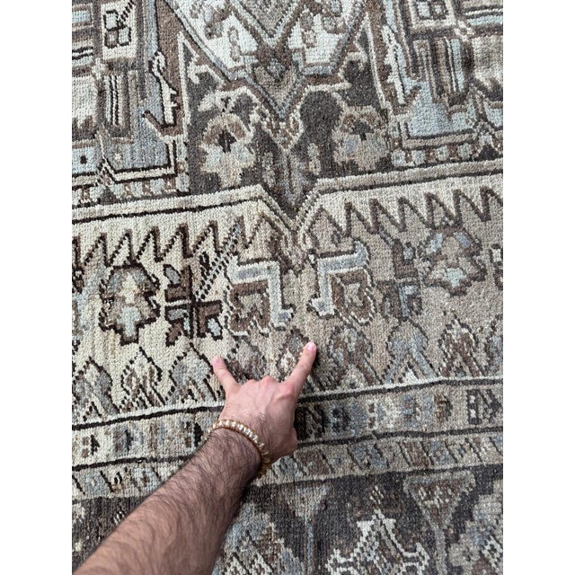 Vintage Heriz Abrash and Earthy Cool Palette Taupe Rug 9.4 x 12.5 For Sale - Image 4 of 14