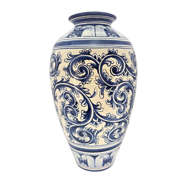 1980s Brazilian Cerâmica Luiz Salvador Hand-Painted Cobalt Blue Faience Vase For Sale - Image 4 of 13