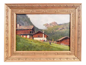Giovanni Colmo, Mountain Huts, Oil Painting, Framed