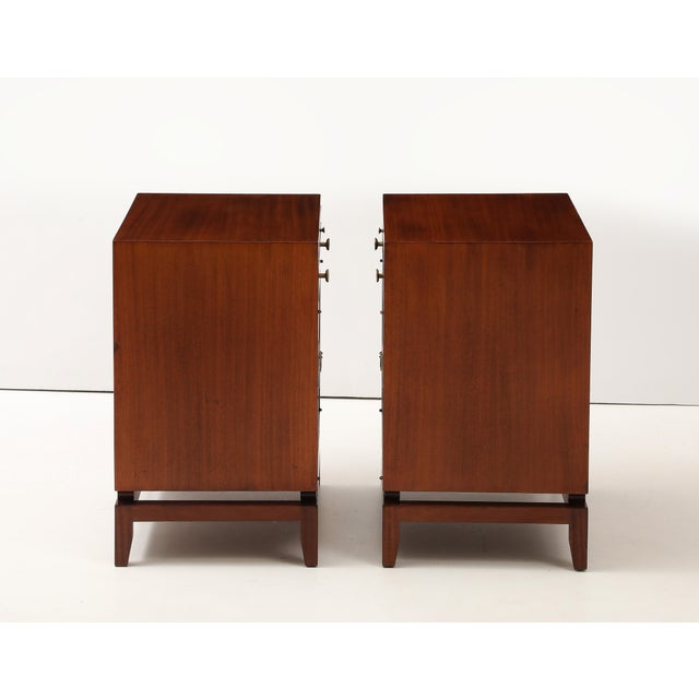 Rare Pair of Tommi Parzinger for Charak Modern Mahogany and Brass Night Stands For Sale - Image 9 of 17