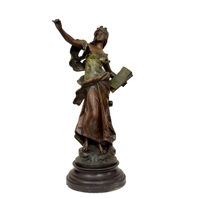 This Art Nouveau spelter tabletop figure, created by renowned sculptor Auguste Moreau (1834–1917), captures the elegance...