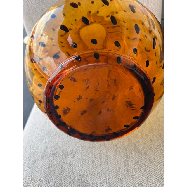 Brown Vintage Hand Blown Amber Swirl Tortoise Spotted Glass Vase For Sale - Image 8 of 8