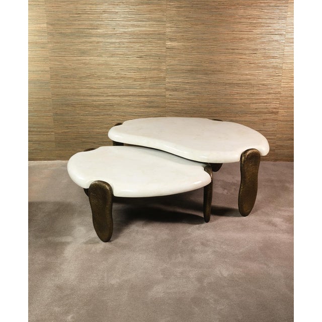 White rock crystal tables, bronze patinated fiber feet, Large table: 110x75x41 cm; Small table: 87x67x33 cm