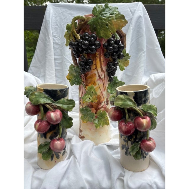 Classic Trio of Vintage 1960s Italian Barbotine Majolica Vases Visceral Composition For Sale In Providence - Image 6 of 17