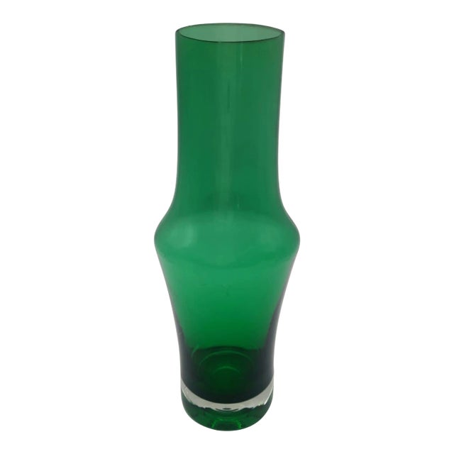 1960s Riihimäen Lasi Oy Green Glass Stem Vase by Tamara Aladin For Sale